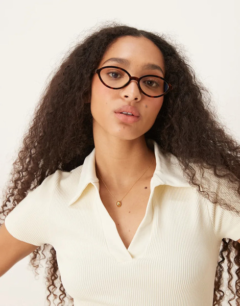  Asos Design Gafas Efecto Carey Con Montura Ovalada Estrecha Y Lentes Transparentes Con Filtro De Luz Azul De Asos Design-marrón 