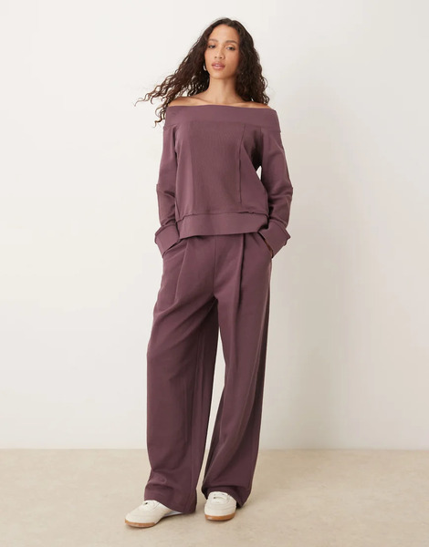  Asos Design Joggers Color Ciruela De Pernera Barrel Con Detalle De Panel Gofrado De Asos Design (parte De Un Conjunto)-morado 