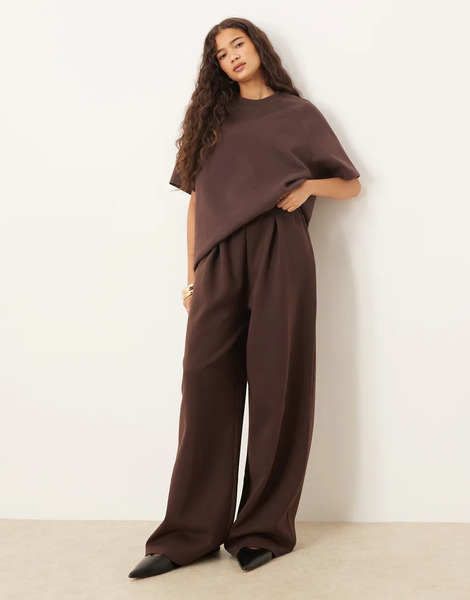 Asos Design Joggers Marrón Chocolate De Pernera Ancha Con Detalle De Bolsillo De Tejido Entrelazado De Asos Design-brown 