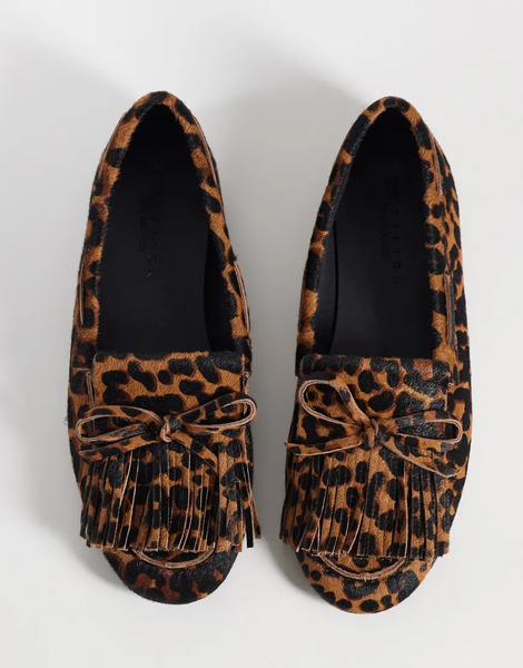  Asos Design Asos Design - Mocasines De Cuero Auténtico Con Estampado De Leopardo Y Detalle De Flecos Premium Moxen-multicolor 