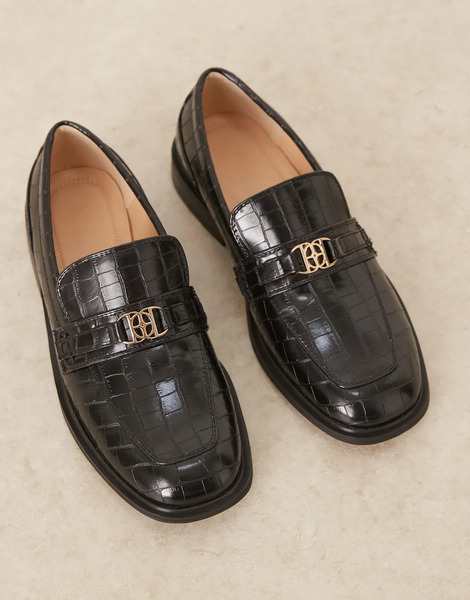  Asos Design Mocasines Negros Clásicos Efecto Piel De Cocodrilo Con Puntera Cuadrada Y Herraje Dorado De Asos Design 
