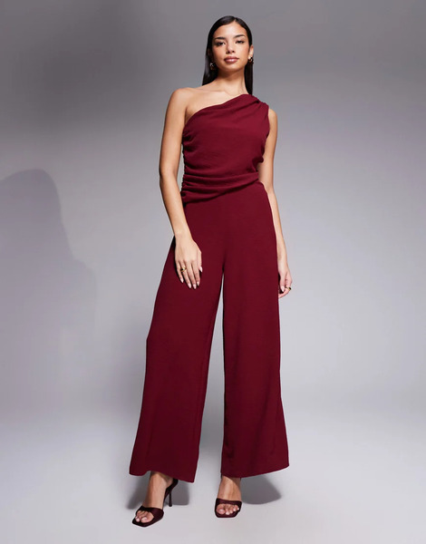  Asos Design Mono Largo Burdeos Drapeado Asimétrico De Asos Design-rojo 