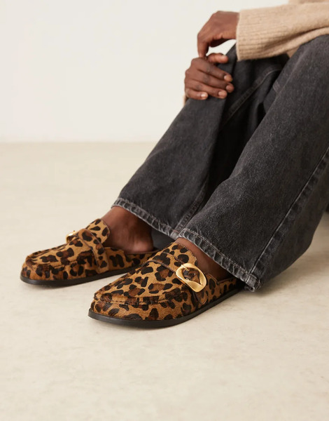  Asos Design Mules Planos Con Estampado De Leopardo Premium Mystic De Asos Design-multicolor 