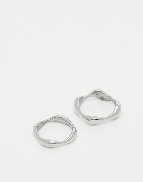  Asos Design Pack De 2 Anillos Plateados Con Diseños Efecto Fundido De Acero Inoxidable Resistente Al Agua De Asos Design 