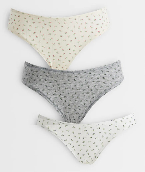  Asos Design Pack De 3 Braguitas Brasileñas De Color Crema Y Gris Con Estampado De Florecitas De Punto Pointelle De Asos Design-multicolor 
