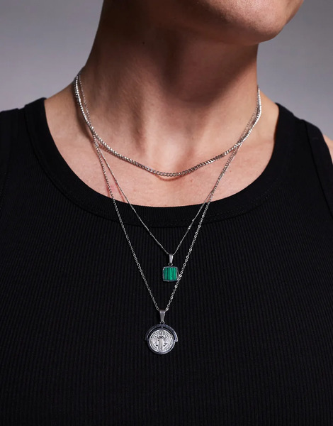  Asos Design Pack De 3 Collares Plateados Para Festivales Con Colgante Móvil De Acero Inoxidable Resistente Al Agua De Asos Design 