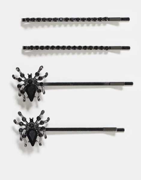  Asos Design Pack De 4 Horquillas Para El Pelo Plateadas Con Detalle De Araña De Cristales De Asos Design-plateado 
