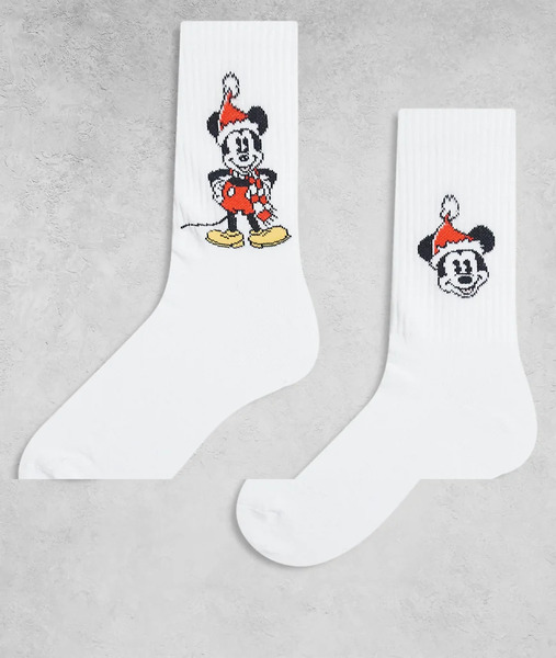  Asos Design Pack De 2 Pares De Calcetines Blancos Con Estampado De Mickey Vestido De Papá Noel De Disney De Asos Design 