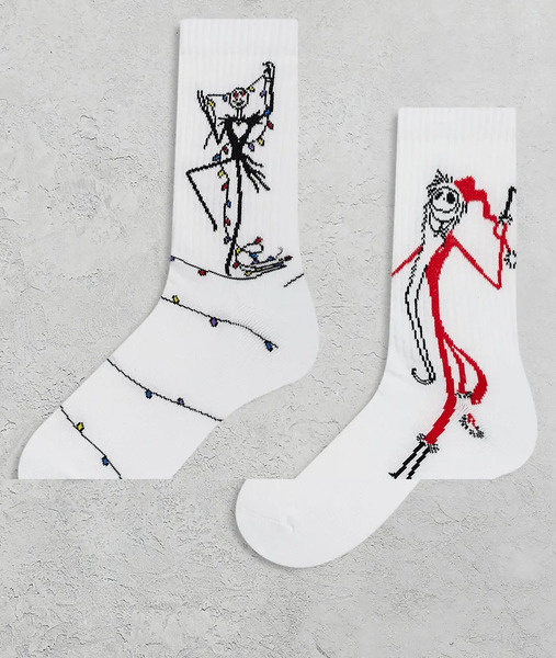  Asos Design Pack De 2 Pares De Calcetines Blancos Con Estampado Gráfico De pesadilla Antes De Navidad De Disney De Asos Design 