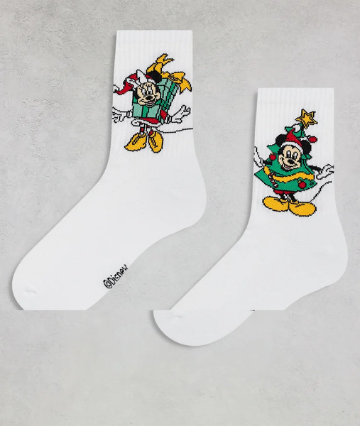  Asos Design Pack De 2 Pares De Calcetines Blancos Para Navidad Con Estampados Gráficos De Mickey Y Minnie De Disney De Asos Design 