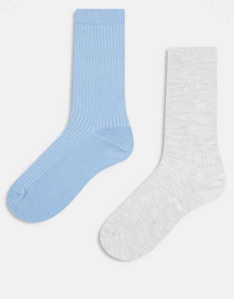  Asos Design Pack De 2 Pares De Calcetines De Color Azul Claro Y Gris Jaspeado De Canalé De Algodón De Asos Design 