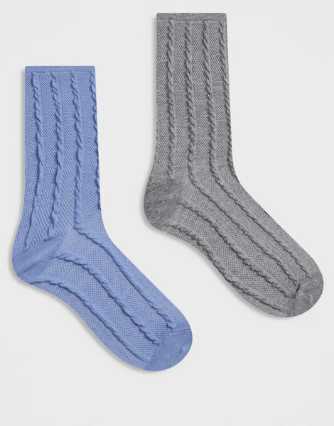  Asos Design Pack De 2 Pares De Calcetines De Color Azul Medio Y Gris Carbón De Canalé Texturizado De Asos Design-blanco 