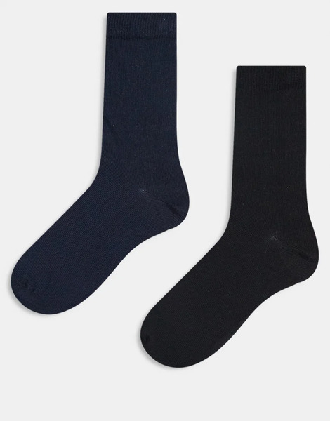  Asos Design Pack De 2 Pares De Calcetines De Color Negro Y Azul Marino De Tejido Rico En Algodón De Asos Design-multicolor 