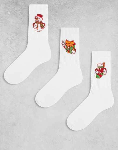  Asos Design Pack De 3 Pares De Calcetines De Varios Colores Para Navidad Con Estampado Gráfico De Decoraciones De Asos Design-blanco 