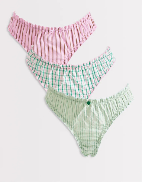  Asos Design Pack De 3 Sujetadores A Cuadros Vichy Rosas Y Verdes Triangulares Con Diseño Fruncido Bowie De Asos Design-multicolor 