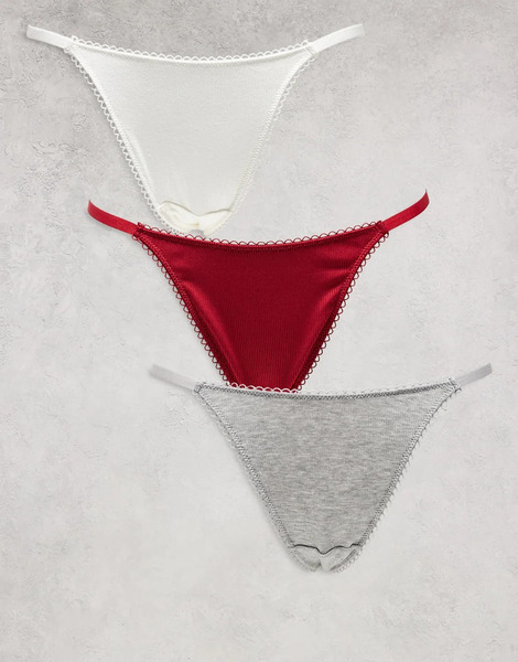  Asos Design Pack De 3 Tangas De Color Blanco, Burdeos Y Gris Jaspeado De Canalé Suave Con Ribete De Puntilla De Asos Design-multicolor 