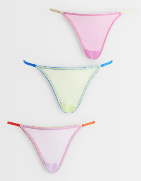  Asos Design Pack De 3 Tangas De Color Lila, Azul Y Lima De Malla Transparente Con Ribete En Contraste De Asos Design-multicolor 