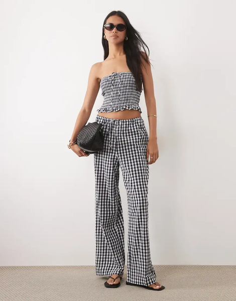  Asos Design Asos Design - Pantalones A Cuadros Vichy Negros Con Lazada En La Cintura (parte De Un Conjunto)-multicolor 