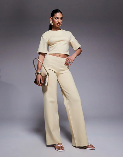  Asos Design Pantalones Amarillo Pastel De Pernera Ancha De Punto Interlock De Asos Design (parte De Un Conjunto) 