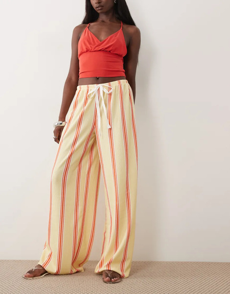  Asos Design Asos Design - Pantalones Amarillos A Rayas De Pernera Ancha Con Cordón Ajustable De Tejido Texturizado-multicolor 