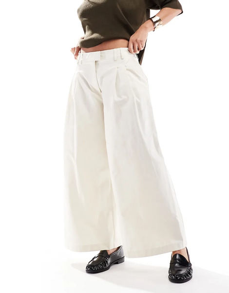  Asos Design Pantalones Capri Color Crema De Pernera Ancha Y Corte Depurado Con Detalle De Costuras De Algodón De Asos Design-blanco 