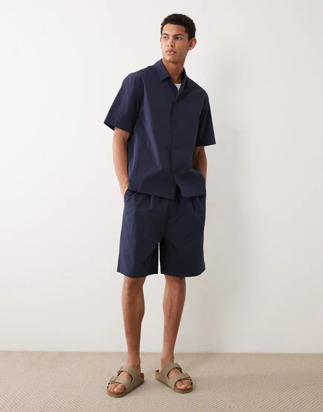  Asos Design Pantalones Cortos Azul Marino De Largo Medio De Tejido Técnico De Asos Design (parte De Un Conjunto) 