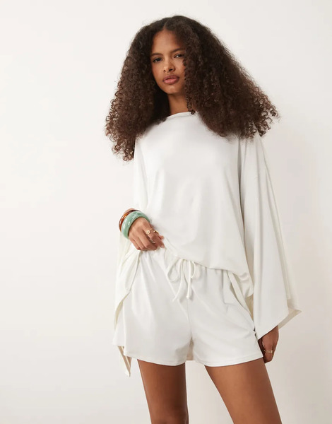  Asos Design Asos Design - Pantalones Cortos Color Crema De Pernera Ancha Con Cordón Ajustable (parte De Un Conjunto)-blanco 