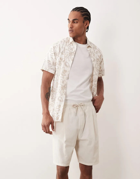  Asos Design Pantalones Cortos Color Crudo De Largo Medio De Tejido Texturizado De Asos Design (parte De Un Conjunto)-blanco 