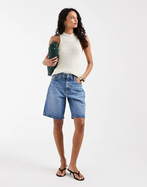  Asos Design Pantalones Cortos Vaqueros Azul Medio Estilo Bermudas De Asos Design Circular Design Collection 