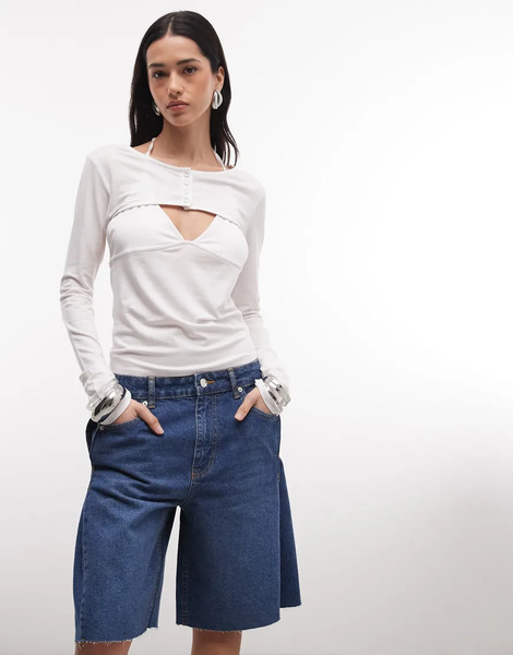  Asos Design Pantalones Cortos Vaqueros Azul Oscuro Medio Estilo Bermudas Con Detalle De Pinzas Laterales De Asos Design 