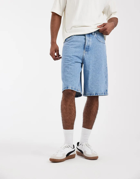  Asos Design Pantalones Cortos Vaqueros Azules De Corte Alargado Con Lavado Claro De Asos Design Circular Design Collection 