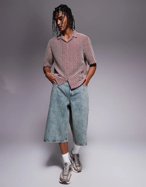  Asos Design Pantalones Cortos Vaqueros De Corte Alargado Con Lavado ácido Y Detalle De Pliegue De Asos Design-verde 