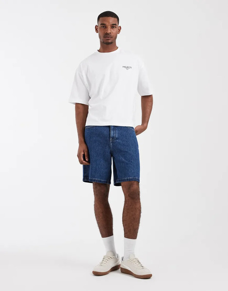  Asos Design Pantalones Cortos Vaqueros De Corte Alargado Con Lavado Azul Medio De Asos Design Circular Design Collection 