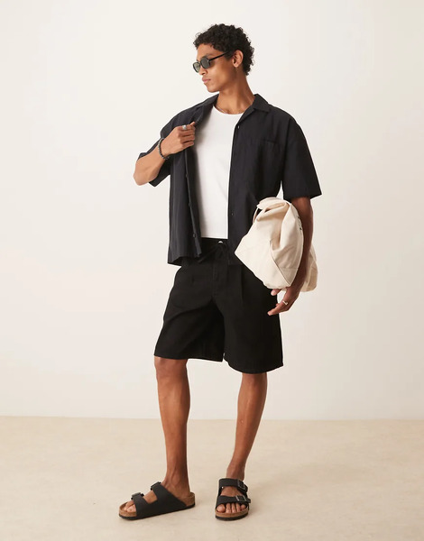  Asos Design Pantalones Cortos Vaqueros De Largo Medio Y Corte Ancho Con Lazada Delantera Y Lavado Negro De Asos Design 
