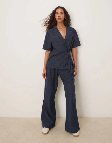  Asos Design Pantalones De Pernera Ancha De Tejido Efecto Denim De Asos Design (parte De Un Conjunto)-azul Marino 