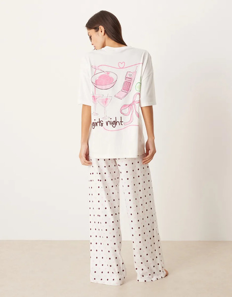  Asos Design Pantalones De Pijama De Pernera Ancha Y Camiseta Extragrande Con Estampado Gráfico girls Night De Punto Liso De Asos Design-multicolor 