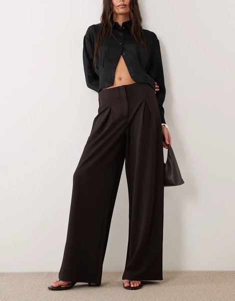  Asos Design Pantalones De Sastre Marrón Chocolate De Pernera Ancha Holgada Y Estilo Formal De Sarga De Asos Design-brown 