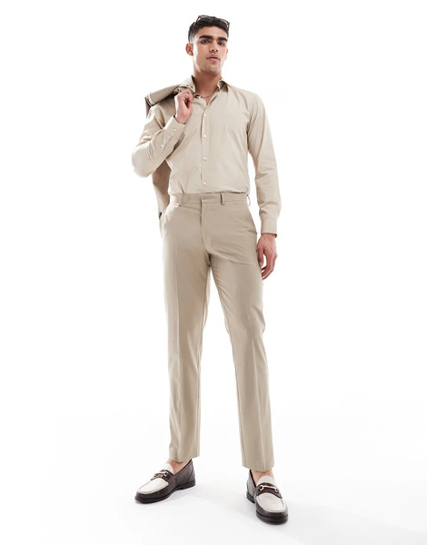  Asos Design Pantalones De Traje Beis De Corte Slim De Tejido Ligero De Lana Peinada Lavable De Asos Design-neutro 