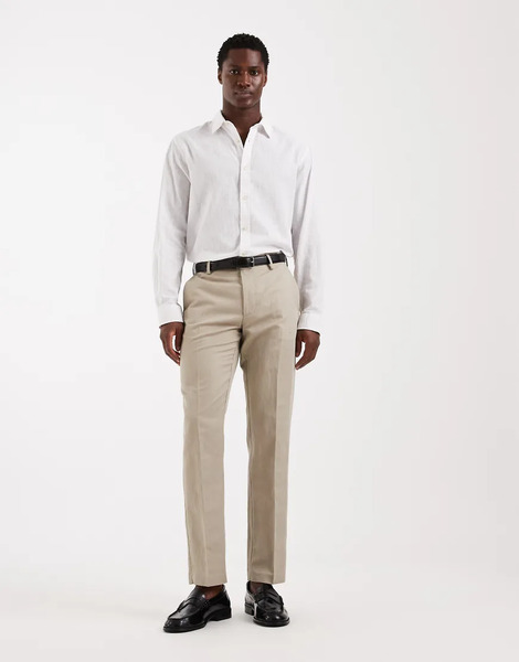  Asos Design Pantalones De Traje Color Piedra De Corte Slim De Tejido Rico En Lino Mix & Match De Asos Design-neutro 