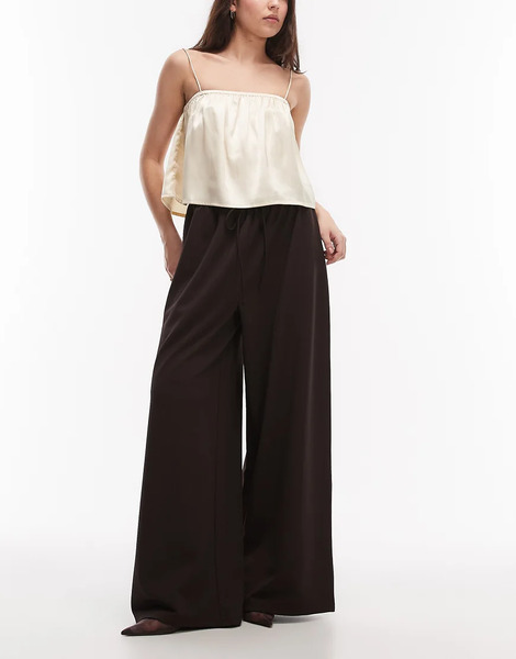  Asos Design Pantalones Marrón Chocolate De Estilo Clásico De Pernera Muy Ancha Con Lazada En La Cintura De Sarga De Asos Design-brown 
