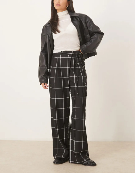  Asos Design Pantalones Negros A Cuadros Blancos De Pernera Ancha Con Diseño Cruzado Con Lazada De Asos Design-multicolor 