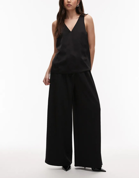  Asos Design Pantalones Negros De Estilo Clásico De Pernera Muy Ancha Con Lazada En La Cintura De Sarga De Asos Design 