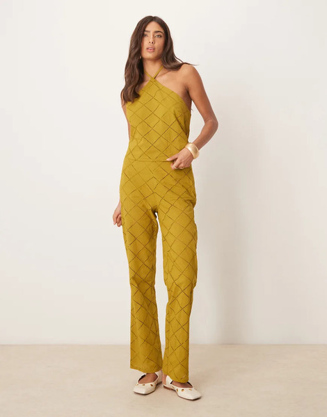  Asos Design Pantalones Verde Oliva De Pernera Recta Con Patrón Geométrico Calado De Asos Design (parte De Un Conjunto) 