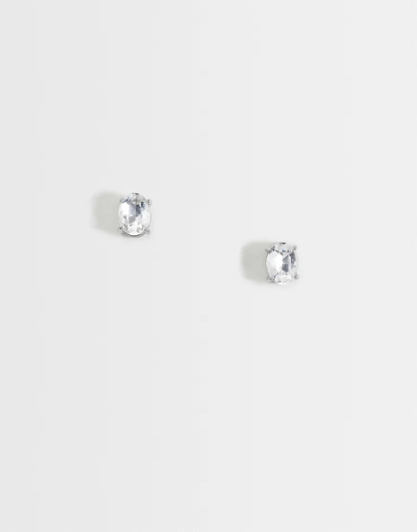  Asos Design Asos Design - Pendientes De Botón Plateados Ovalados De Acero Inoxidable Resistente Al Agua Con Circonitas 