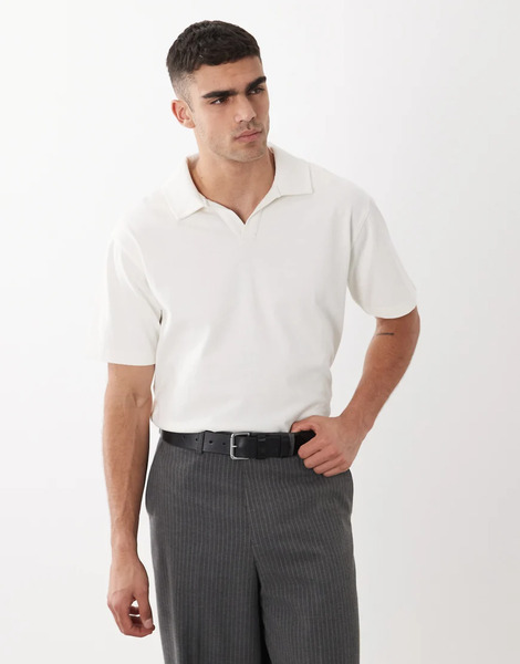  Asos Design Polo Beis Grisáceo Holgado Con Cuello De Solapas De Tejido Muy Grueso De Asos Design Circular Design Collection-neutro 