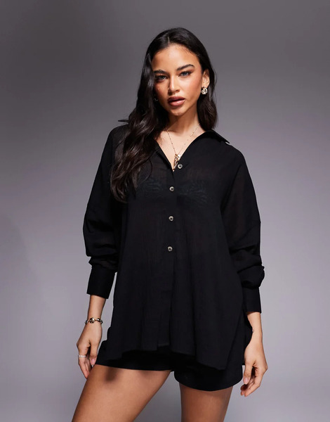  Asos Design Prenda De Playa Negra De Tejido De Algodón Transparente Efecto Rugoso Cabot Beach De Asos Design-negro 