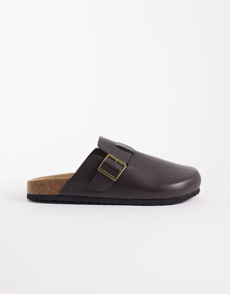  Asos Design Sandalias Marrones Estilo Mules De Cuero Reforzado Efecto Envejecido Con Suela De Corcho De Asos Design-brown 