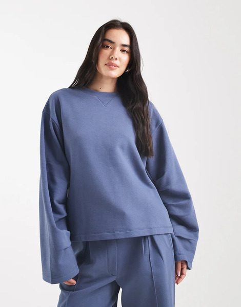  Asos Design Sudadera Azul Denim Extragrande Con Detalle Fruncido En Las Mangas E Interior Afelpado De Asos Design-azul Marino 
