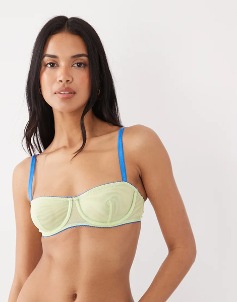  Asos Design Sujetador Balconette Verde Lima Y Azul Cobalto Con Aros Y Ribete En Contraste De Malla Transparente Parker De Asos Design-rosa 