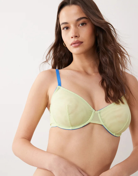  Asos Design Sujetador De Copas Grandes Verde Lima Y Azul Cobalto Con Aros Y Ribetes En Contraste Parker De Asos Design 